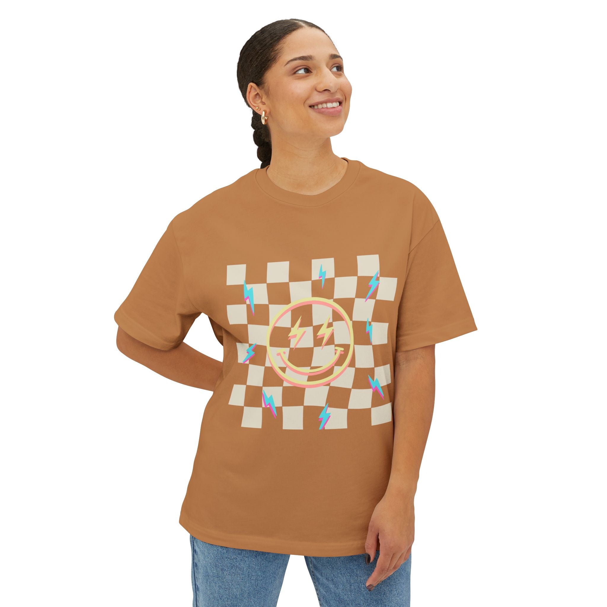 Smiley Face/Lightning Bolt Design - Oversized Tee