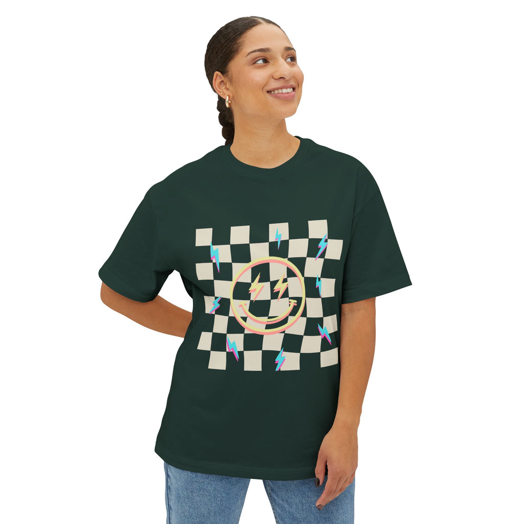 Smiley Face/Lightning Bolt Design - Oversized Tee