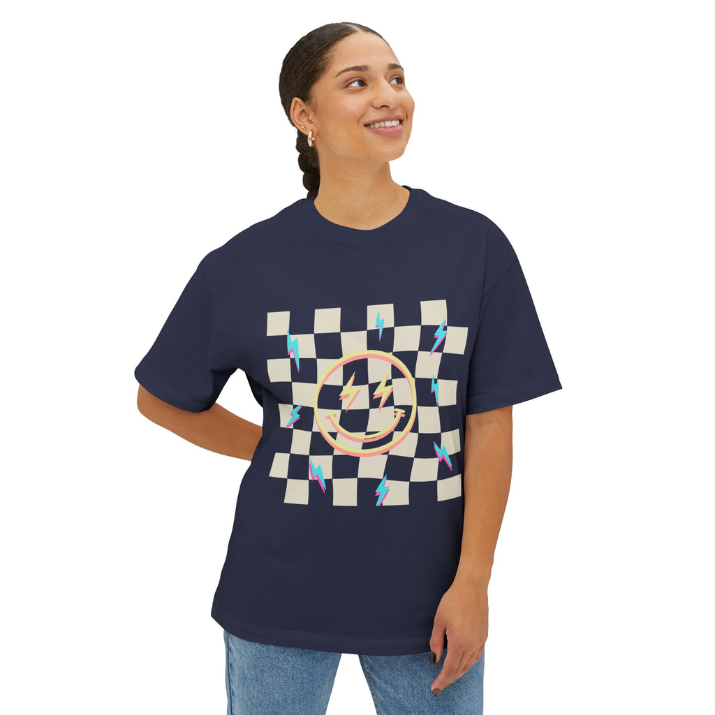 Smiley Face/Lightning Bolt Design - Oversized Tee