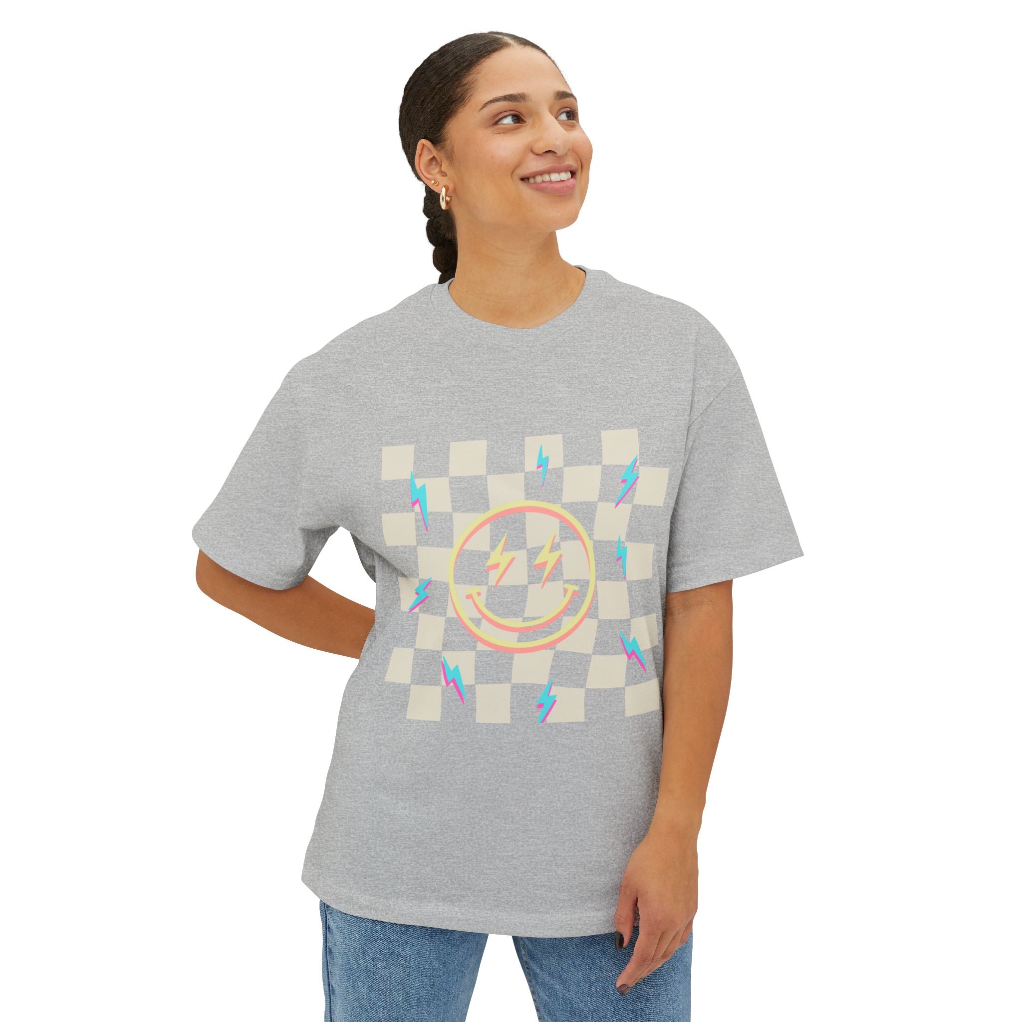 Smiley Face/Lightning Bolt Design - Oversized Tee