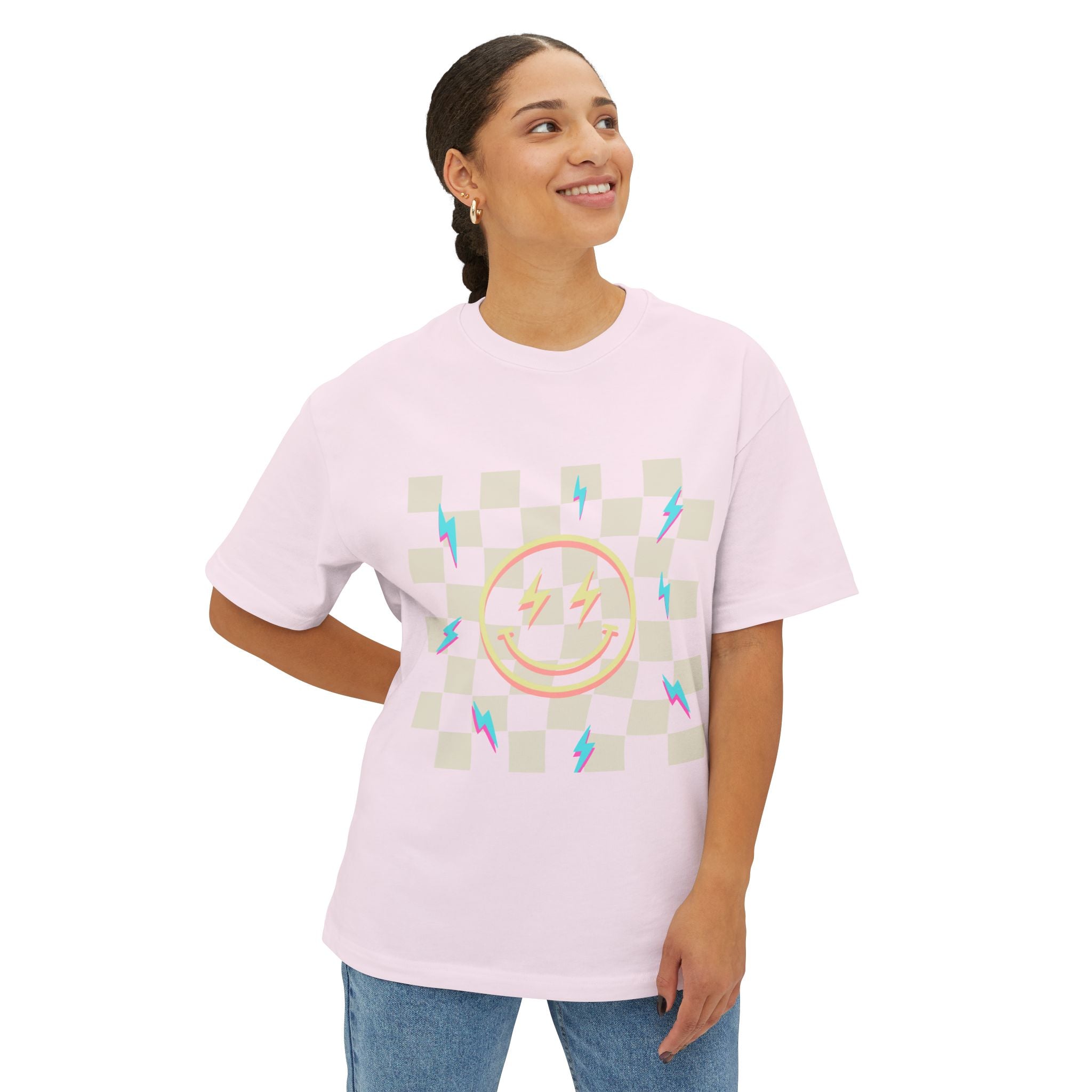 Smiley Face/Lightning Bolt Design - Oversized Tee