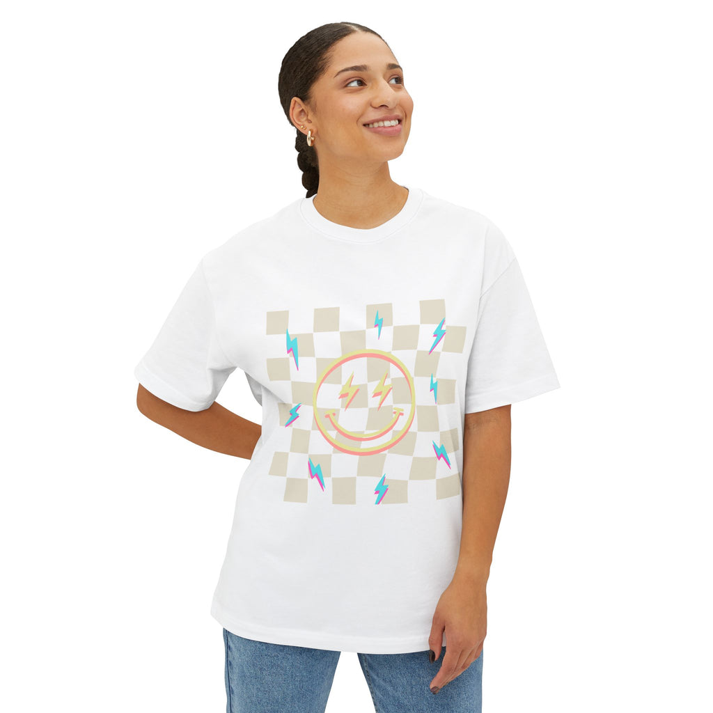 Smiley Face/Lightning Bolt Design - Oversized Tee