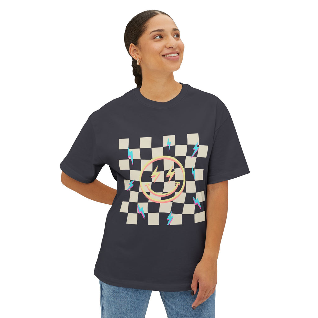 Smiley Face/Lightning Bolt Design - Oversized Tee